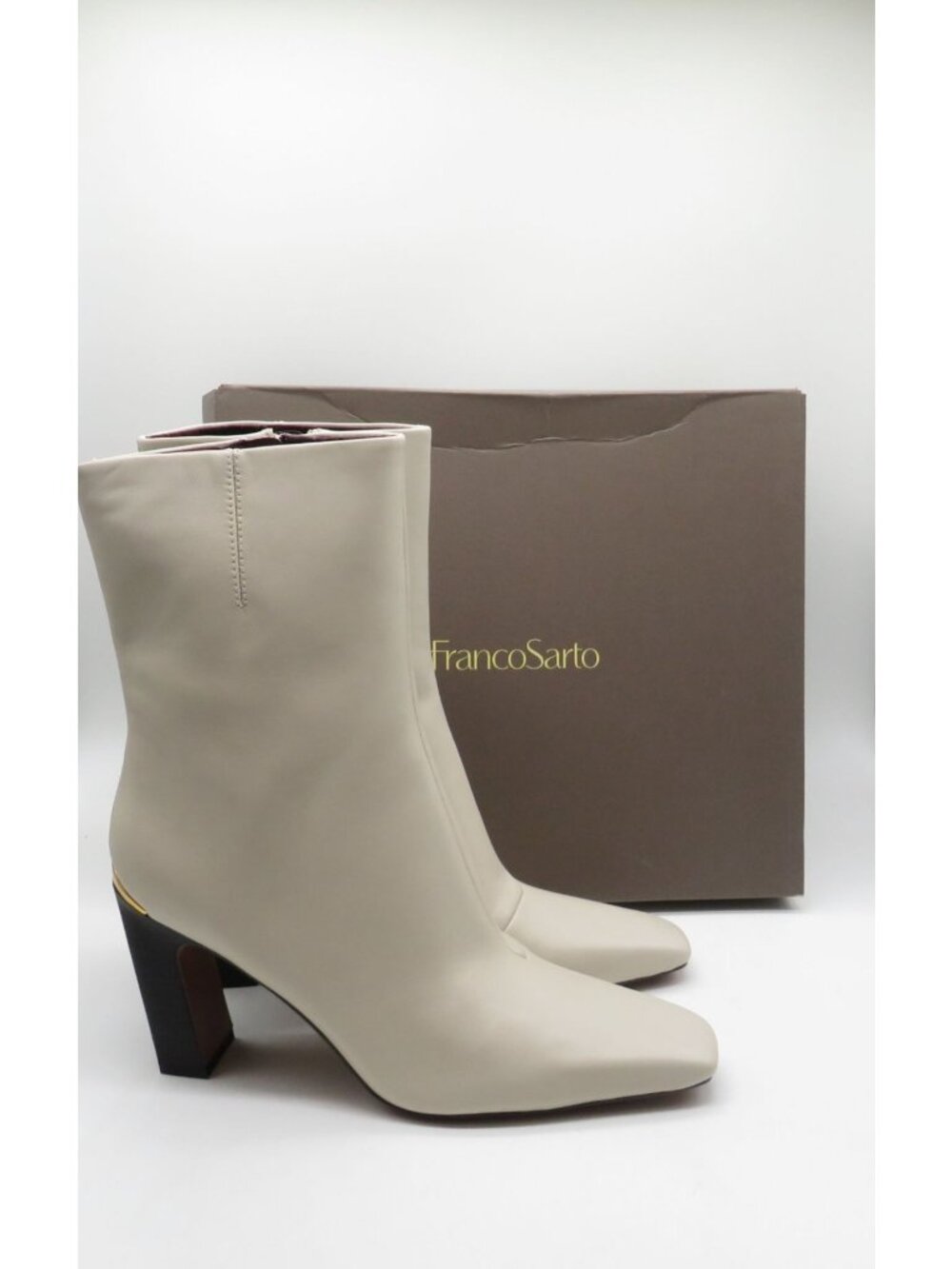 Franco Sarto L-Briar White Leather Boots Size 11 M Block Heel Square Toe
